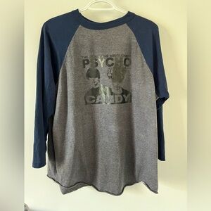 Gray and Blue Graphic Long Sleeve Shirt